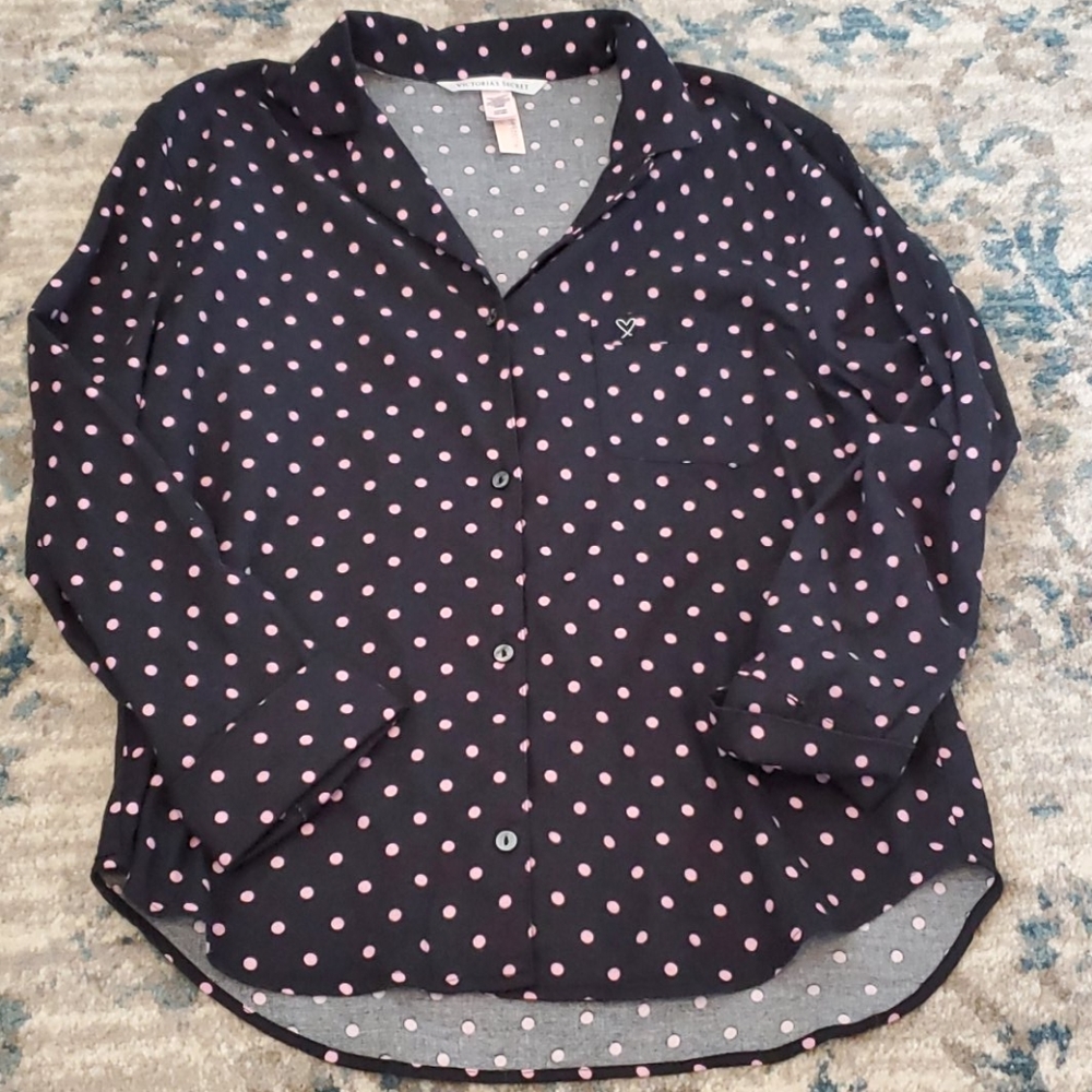 Victoria's Secret polkadot sleep button-up shirt